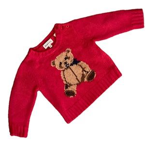 🎉HP🎉BABY SWEATER TEDDY BEAR “Best & Co”•Red soft lambswool•Size 9 months